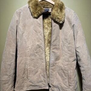 Y2K Vintage Leather Suede  Faux Fur Jacket Coat Women L rare